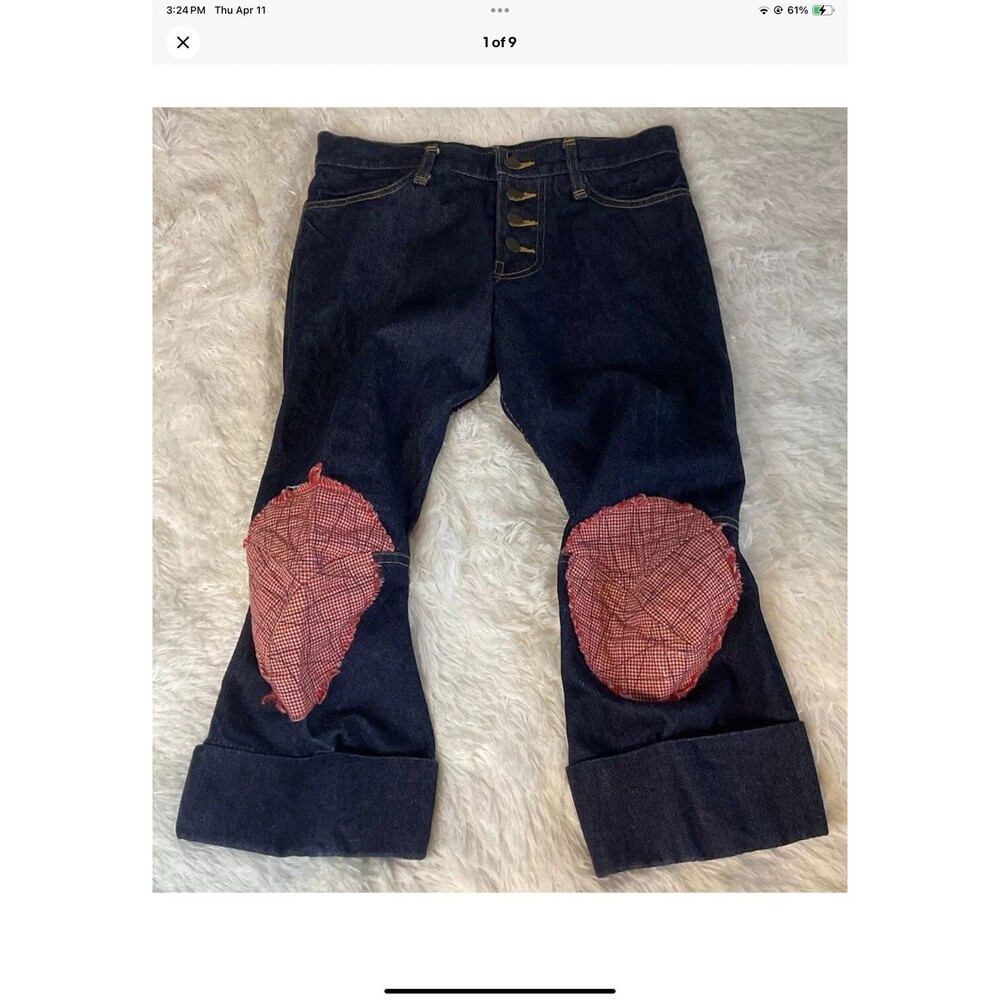 Christopher NEMETH Vintage Dark Denim Red Gingham Patchwork Cropped Jeans Small